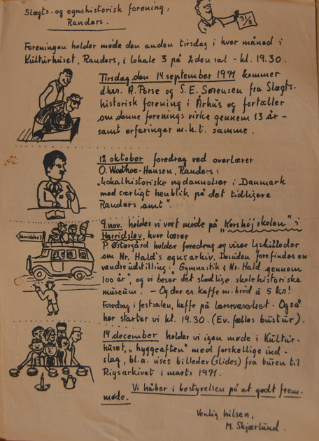 Foreningens programmer var i starten håndskrevne. Her præsenteres efterårets møder i 1971.